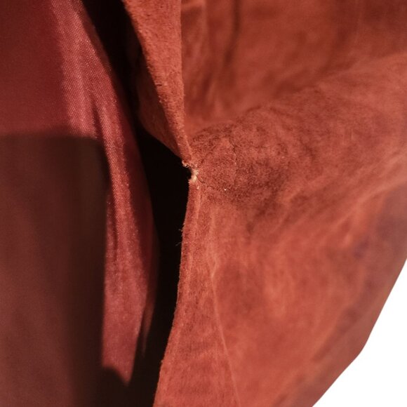 Rusty Brown Suede Leather Side Slit Midi Skirt Petite Size 14 - Picture 6 of 10